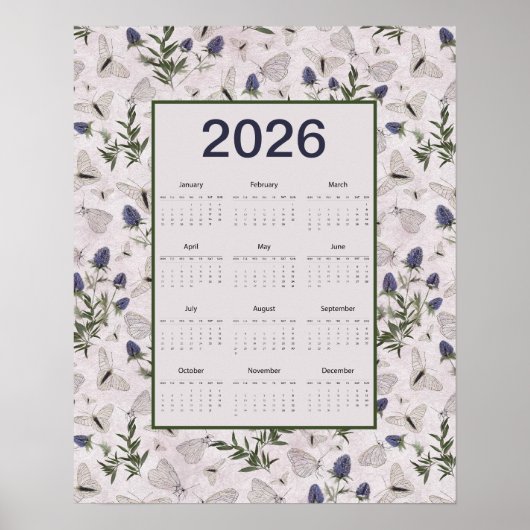 2026 Butterflies Thistle Wall Calendar Poster (Voorkant)