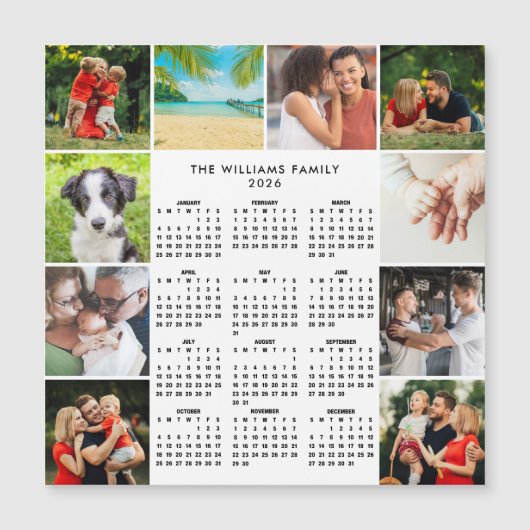 2026 Calendar 10 Photo Collage Family Magnet (Devant)