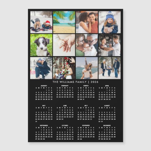 2026 Calendar 12 Photo Collage Magnet (Devant)