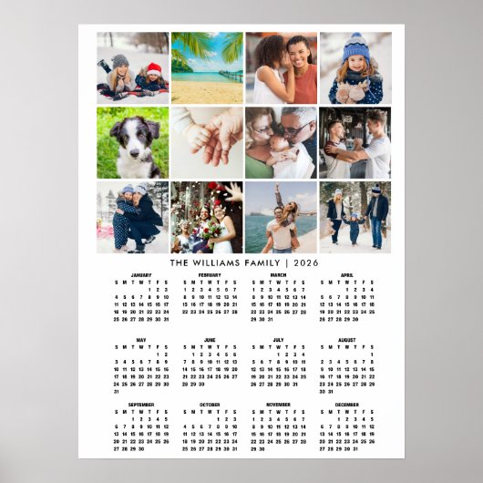 2026 Calendar 12 Photo Collage Poster (Voorkant)
