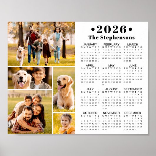 2026 Calendar 5 Photo Collage Personalized Poster (Devant)