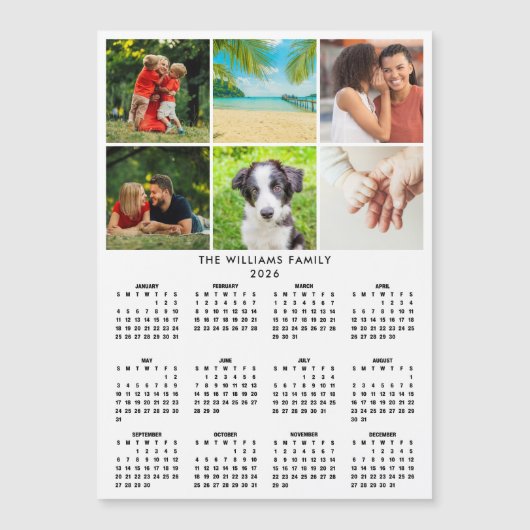 2026 Calendar 6 Photo Collage Modern Magnet (Devant)