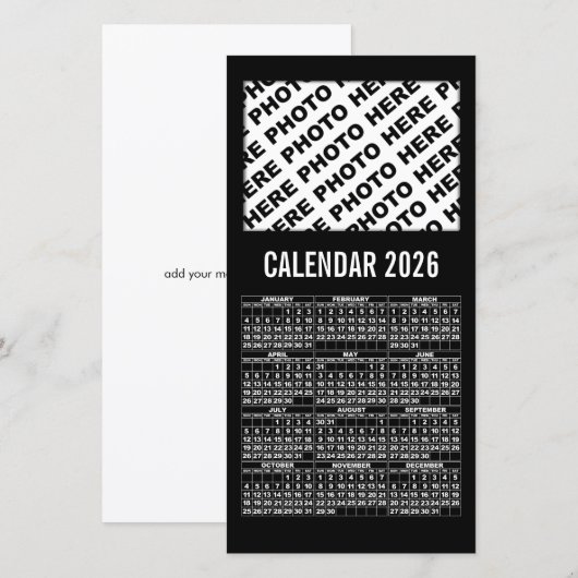 2026 Calendar Add 1 Horizontal Photo Card black (Voorkant / Achterkant)