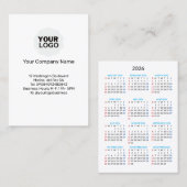 2026 Calendar Card: Sunday Start Visitekaartje (Voorkant / Achterkant)