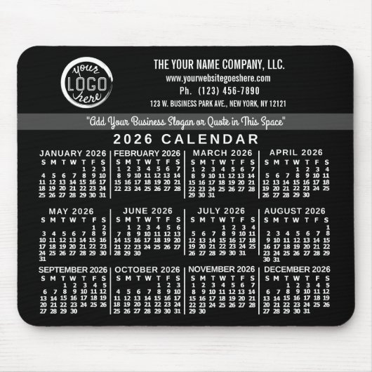 2026 Calendar Custom Business Logo Name Easy Black Muismat (Voorkant)