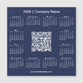 2026 Calendar Custom Business QR Code Navy Magnet (Voorkant)