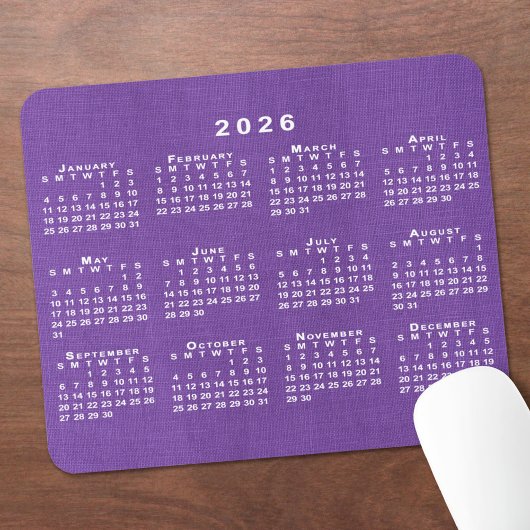 2026 Calendar Custom Photo Purple Linen Texture Muismat