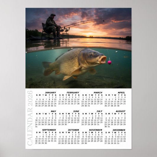 2026 Calendar, Fishing, Carp / Fish Poster (Voorkant)