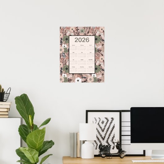 2026 Calendar Floral Pattern Poster (Thuiskantoor)