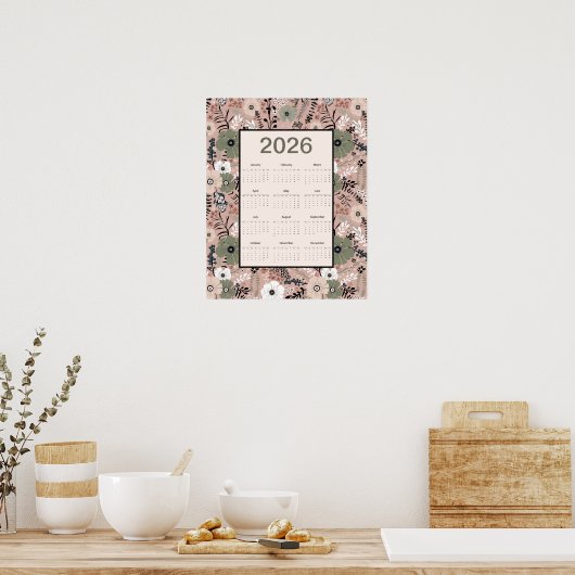 2026 Calendar Floral Pattern   Poster (Keuken)