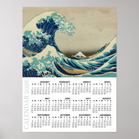 2026 Calendar, Large, Great Wave off Kanagawa Poster (Voorkant)