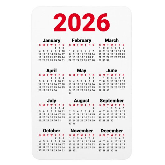 2026 Calendar Magnet | Red Black Gray White Magneet (Verticaal)