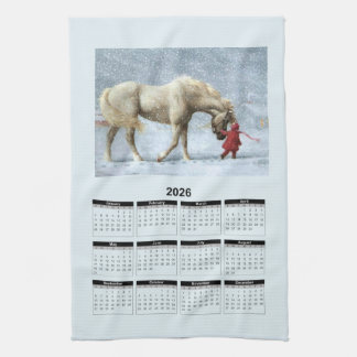 2026 Calendar of a Horse and Girl in Winter Snow Theedoek