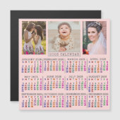 2026 Calendar Pink Family Photo Collage Magnet (Devant / Derrière)
