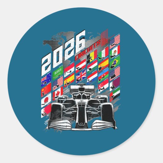 2026 Calendar Racing Circuit Schedule Places  Ronde Sticker (Voorkant)
