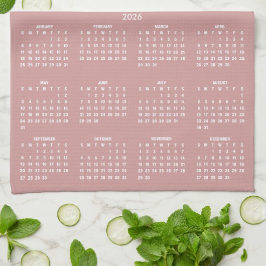 2026 Calendar Script Name Photo Dusty Rose Pink Theedoek (Gevouwen)