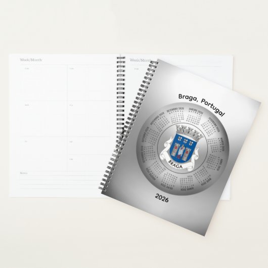 2026 Calendar Silver Planner Braga Portugal (Devant avec enveloppe)