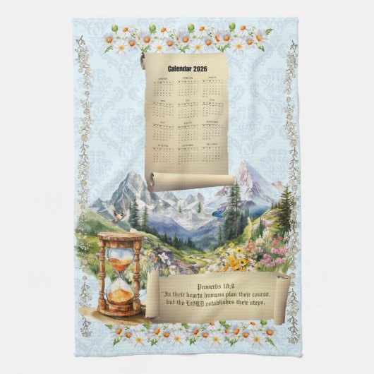 2026 Calendar Towel Alps Mountains Proverbs Theedoek (Verticaal)