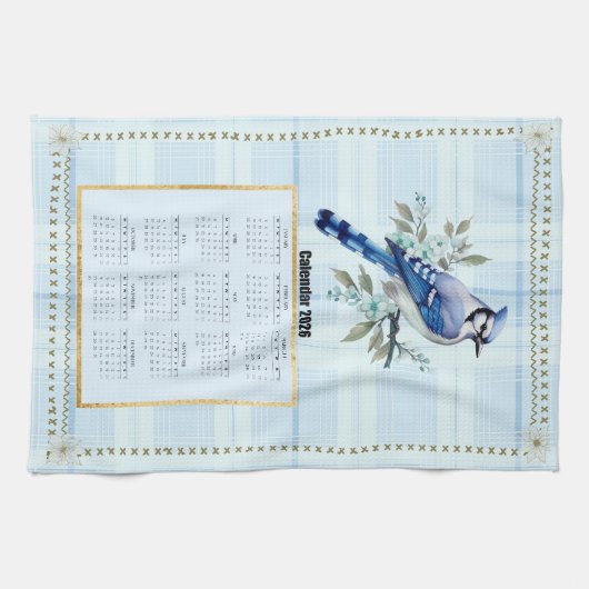 2026 Calendar Towel Bluejay 2 Theedoek (Horizontaal)