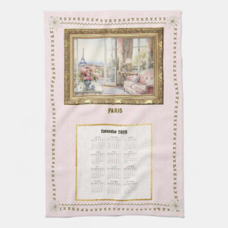 2026 Calendar Towel Paris View Custom Message Theedoek
