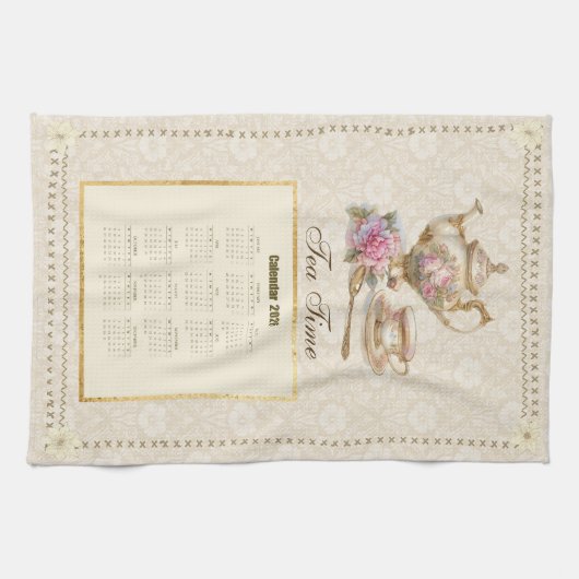 2026 Calendar Towel Tea Time or Custom Message Theedoek (Horizontaal)