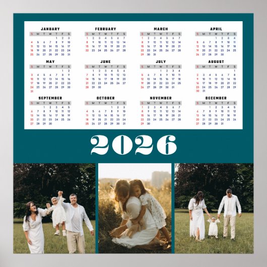 2026 Calendar with Teal Background  Poster (Voorkant)