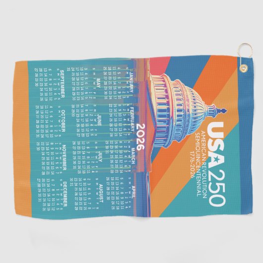 2026 Calendar with USA 250 Capital Dome America Golfhanddoek (Horizontaal)