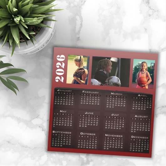 2026 Calendrier 3 Photo Collage Magnet Card