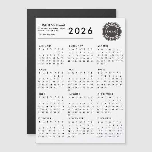 2026 Calendrier Business Logo Magnet personnalisé (Devant / Derrière)
