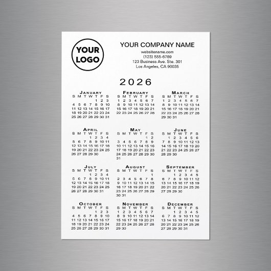 2026 Calendrier Business Logo Texte Blanc Magnet C