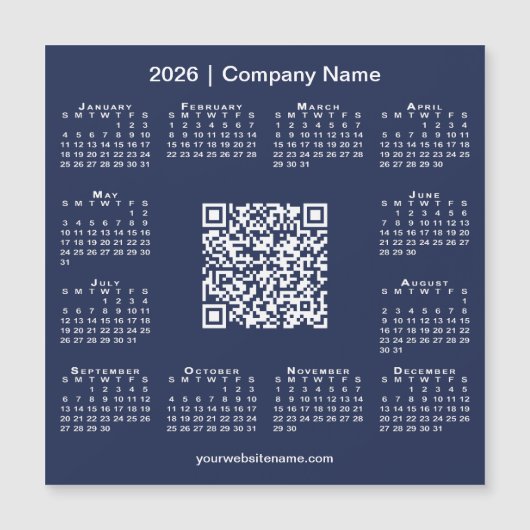 2026 Calendrier Custom Business QR Code Magnet Mar (Devant)
