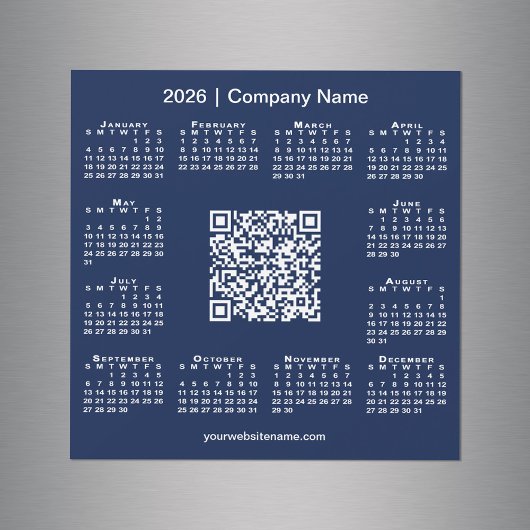 2026 Calendrier Custom Business QR Code Magnet Mar