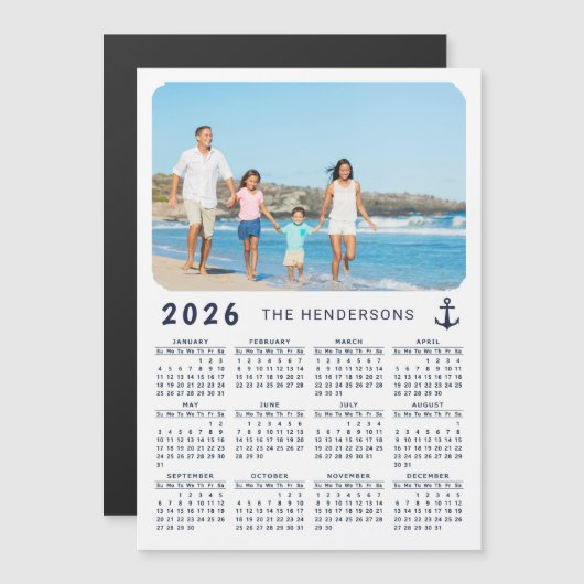2026 Calendrier Famille Nom Photo Magnet nautique (Devant / Derrière)