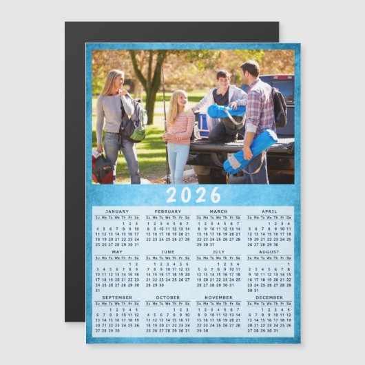 2026 Calendrier Famille Photo Blue Fridge Magnet (Devant / Derrière)