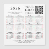 2026 Calendrier Magnet Business QR Code Entreprise (Devant)
