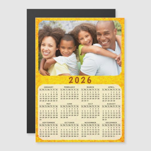 2026 Calendrier Magnet Family Photo Jaune Doré (Devant / Derrière)