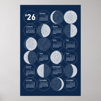 2026 Calendrier Poster Phases Lune Sashiko