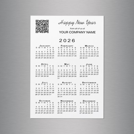 2026 Calendrier QR Code carte magnétique pour les 