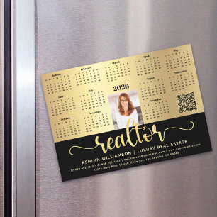 2026 Calendrier Realtor Black Gold QR Code Magnet