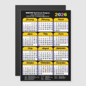 2026 Calendrier US Holidays Simple Business Magnet (Devant / Derrière)