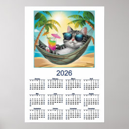 2026 Cat Calendar Cool Tropical Cat Poster
