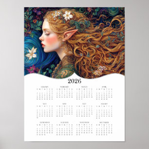 2026 Celtic Elf Fantasy Art Volledige jaarkalender Poster