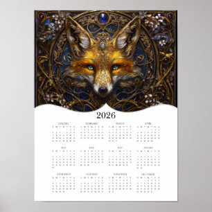 2026 Celtic Fox Fantasy Art Volledige jaarkalender Poster