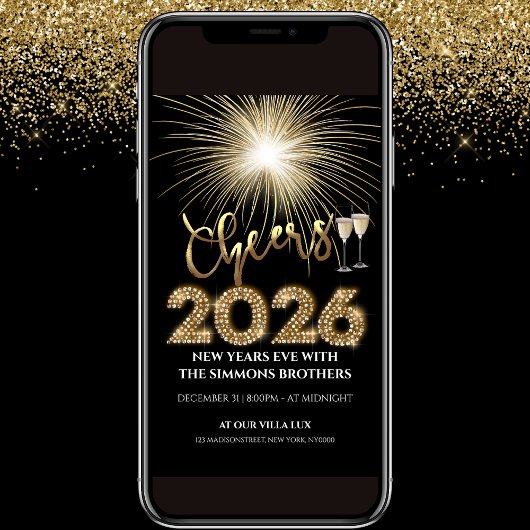 2026 Cheers NYE Party Invitation Kaart