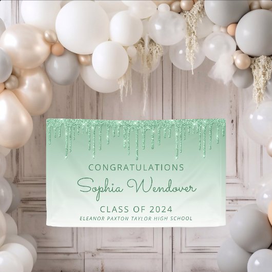 2026 Chic Groene Glitter Drip Afstuderen Spandoek