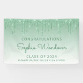2026 Chic Groene Glitter Drip Afstuderen Spandoek (Horizontaal)