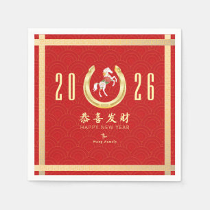 2026 Chinees Maanjaar van het Paard Rood Goud Servet