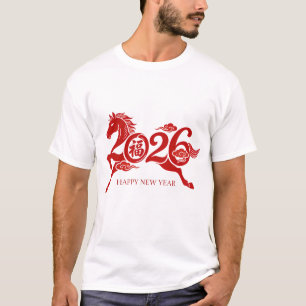 2026 Chinees Nieuwjaar Jaar van het Paard Rood Gra T-shirt