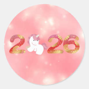 2026, Chinees Nieuwjaar, Paard Ronde Sticker