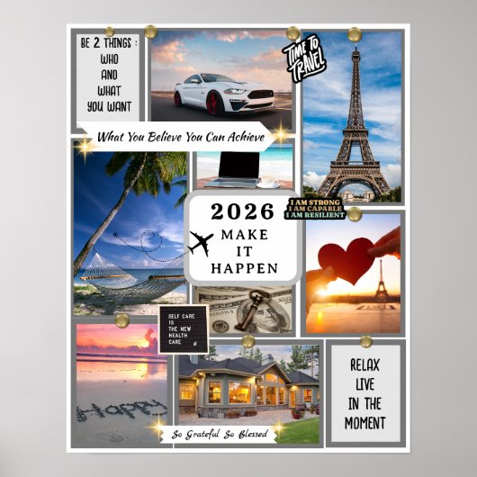 2026 Custom Law of Attraction Vision Board Goal  Poster (Voorkant)